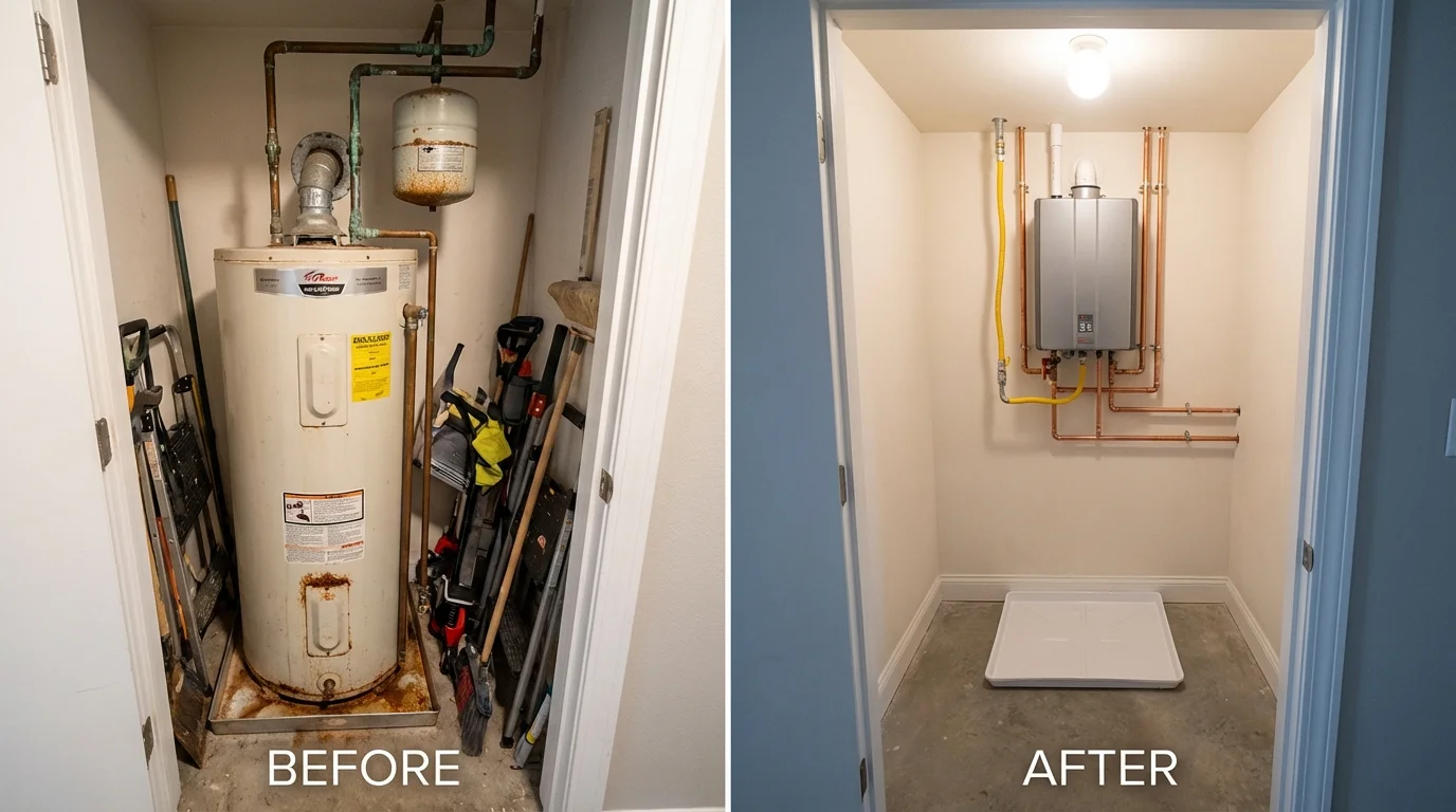 Tank water heater versus wall-mounted tankless unit comparison for Green Lake, WI homeowners