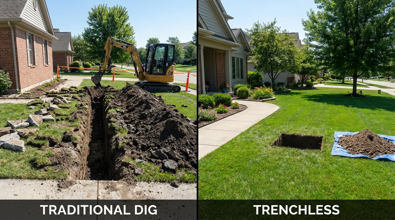 Trenchless sewer repair with minimal yard damage versus traditional excavation in Green Lake, WI
